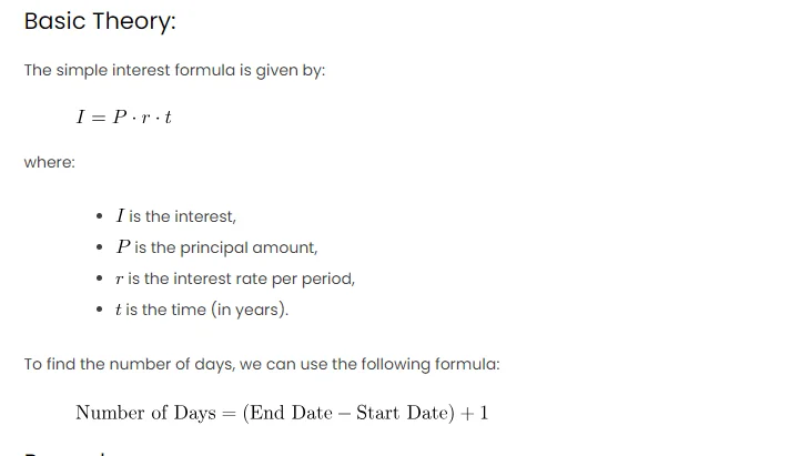 Calculating the Number of Days Between Two Dates in Simple Interest Using Excel