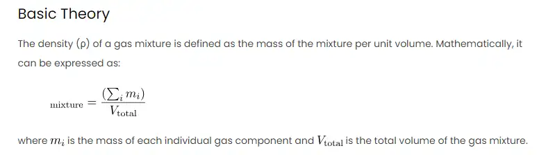 Understanding and Calculating the Density of a Gas Mixture in Microsoft Excel