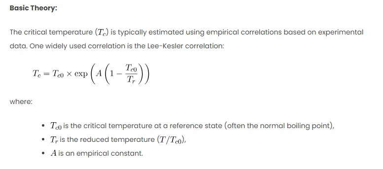 Estimation of Critical Temperature Empirical Correlation in Excel Formula