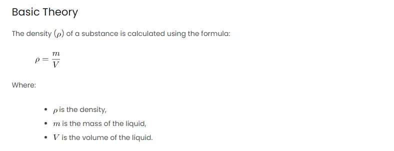 Estimation of Liquid Density in Microsoft Excel