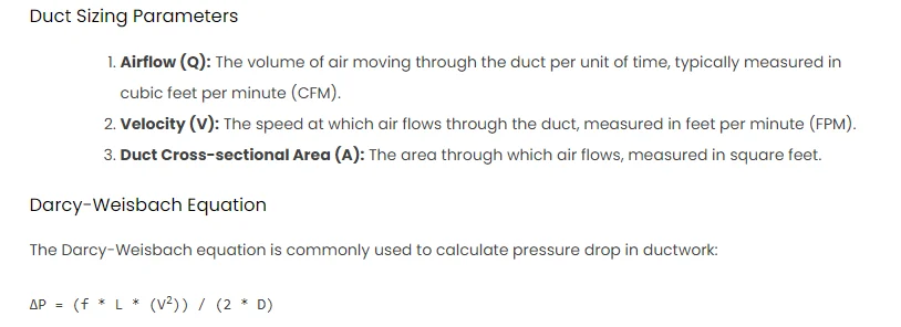 HVAC Ductwork Equations and Calculations