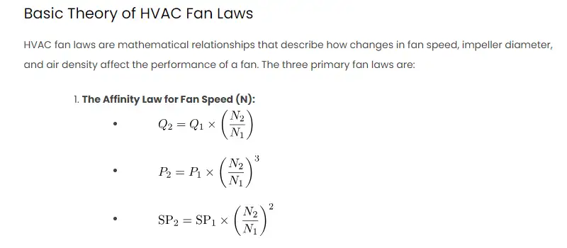 HVAC Fan Laws: Excel Formulas and Analysis in Mechanical Engineering