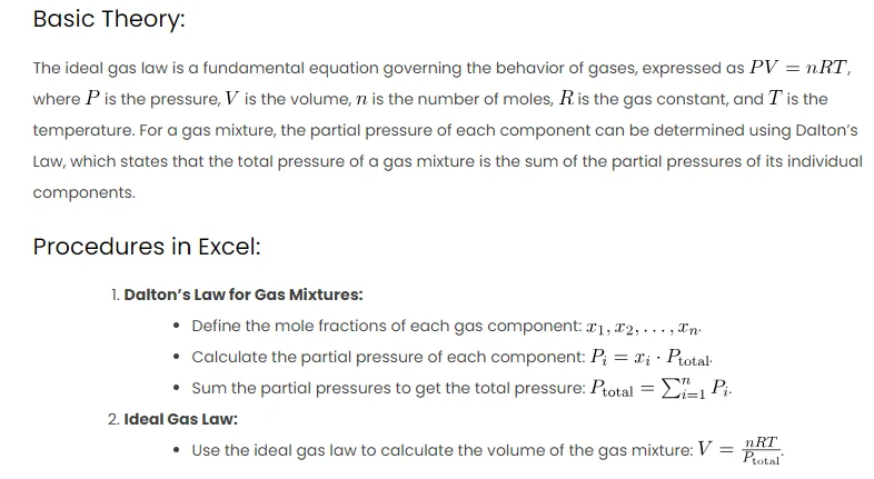 Understanding P-V-T Properties of a Gas Mixture: Excel Formulas and MATLAB Comparisons