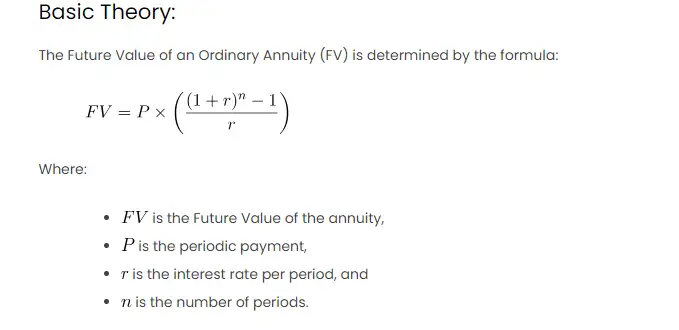 Excel Formulas and The Future Value of an Ordinary Annuity Theorem